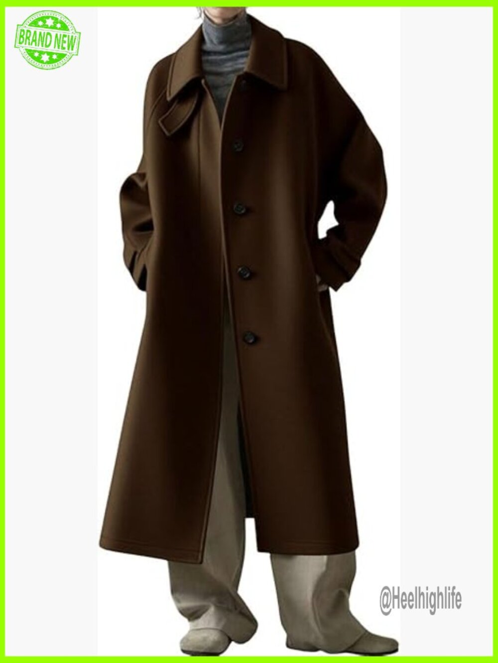 Women's Wool Peacoat Trench Coat Midi Long Sleeve Business Casual Winter Coat